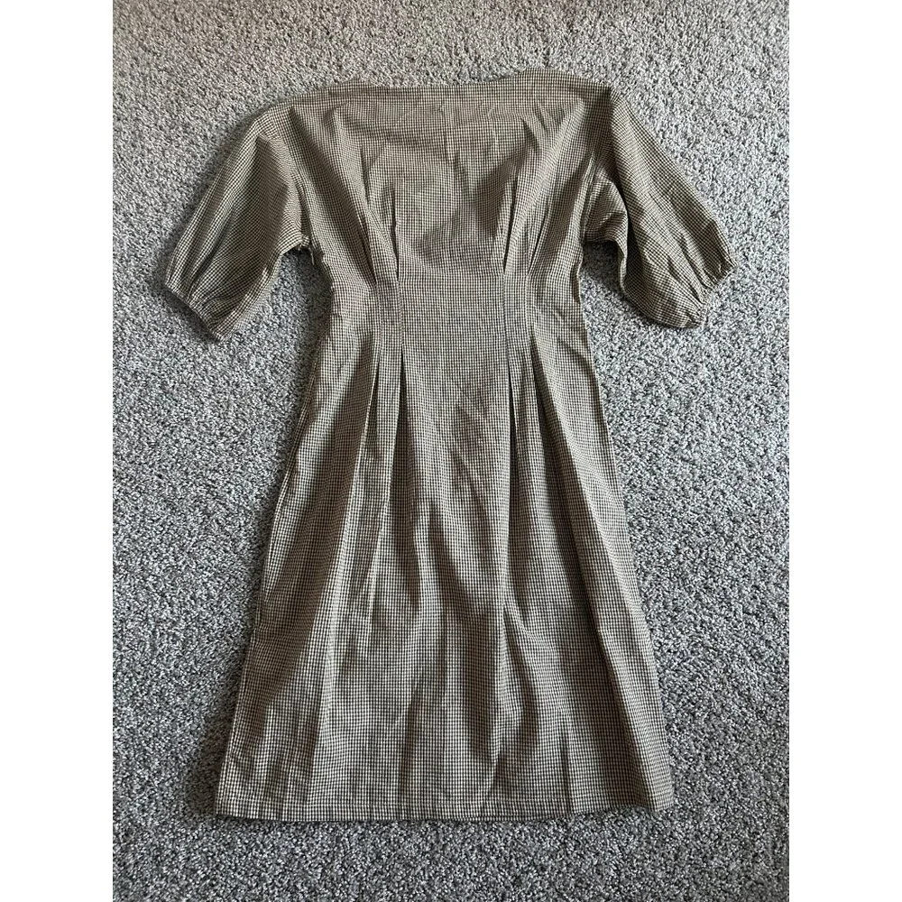 St. Agni Womens Sz Medium Linen Midi Forme Dress Brown Checkered Cotton - Picture 7 of 14